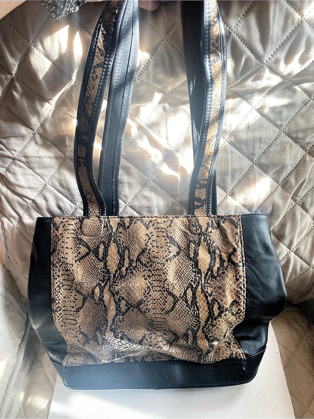 Giani Bernini Leather Animal Print Tote in Black & Brown